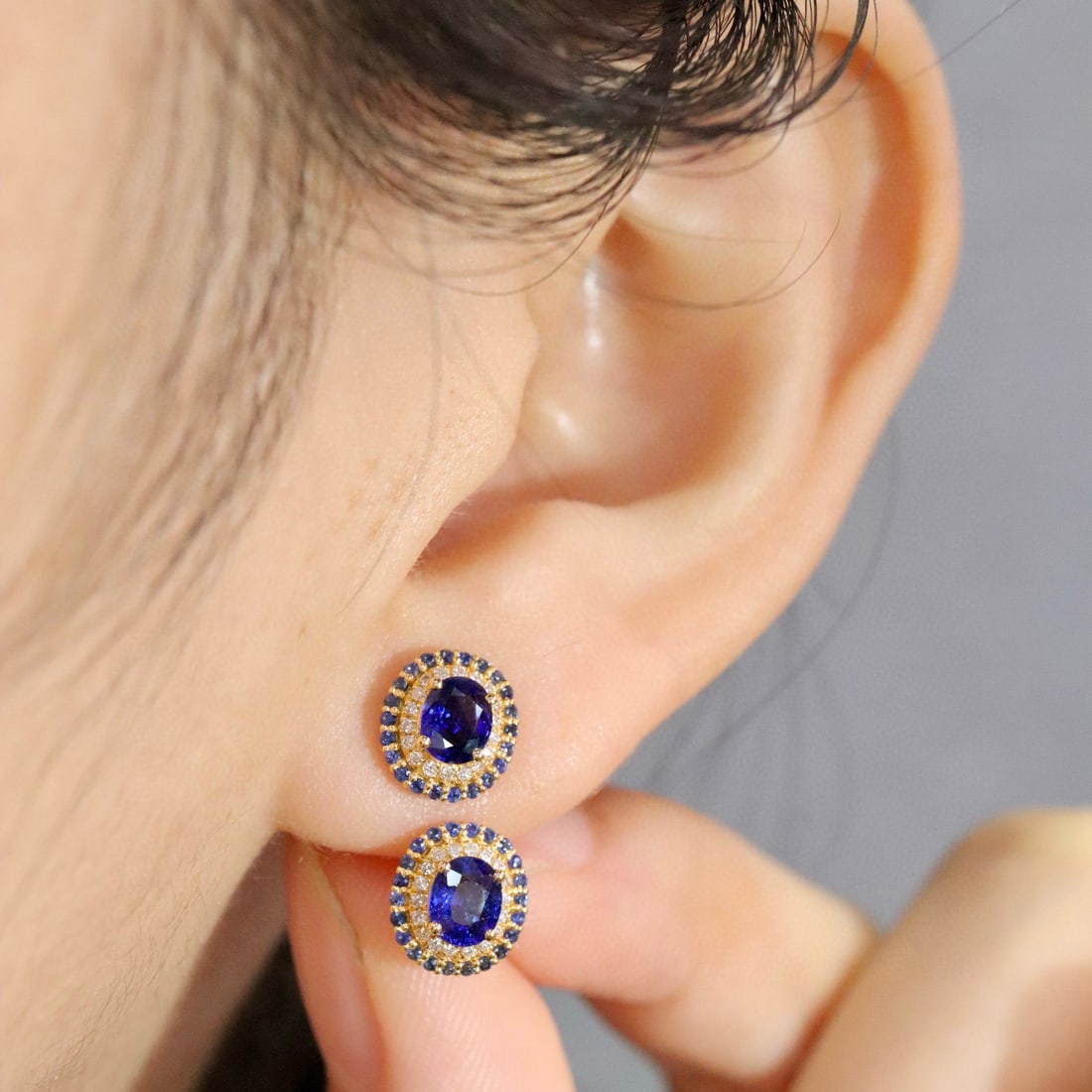 14k Gold 1.11 Ctw Natural Sapphire & Diamond Earrings - 5