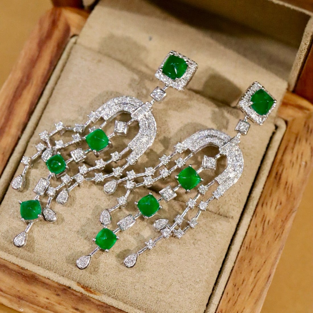 14k Gold 3.70 Ctw Natural Emerald & Diamond Earrings - 2