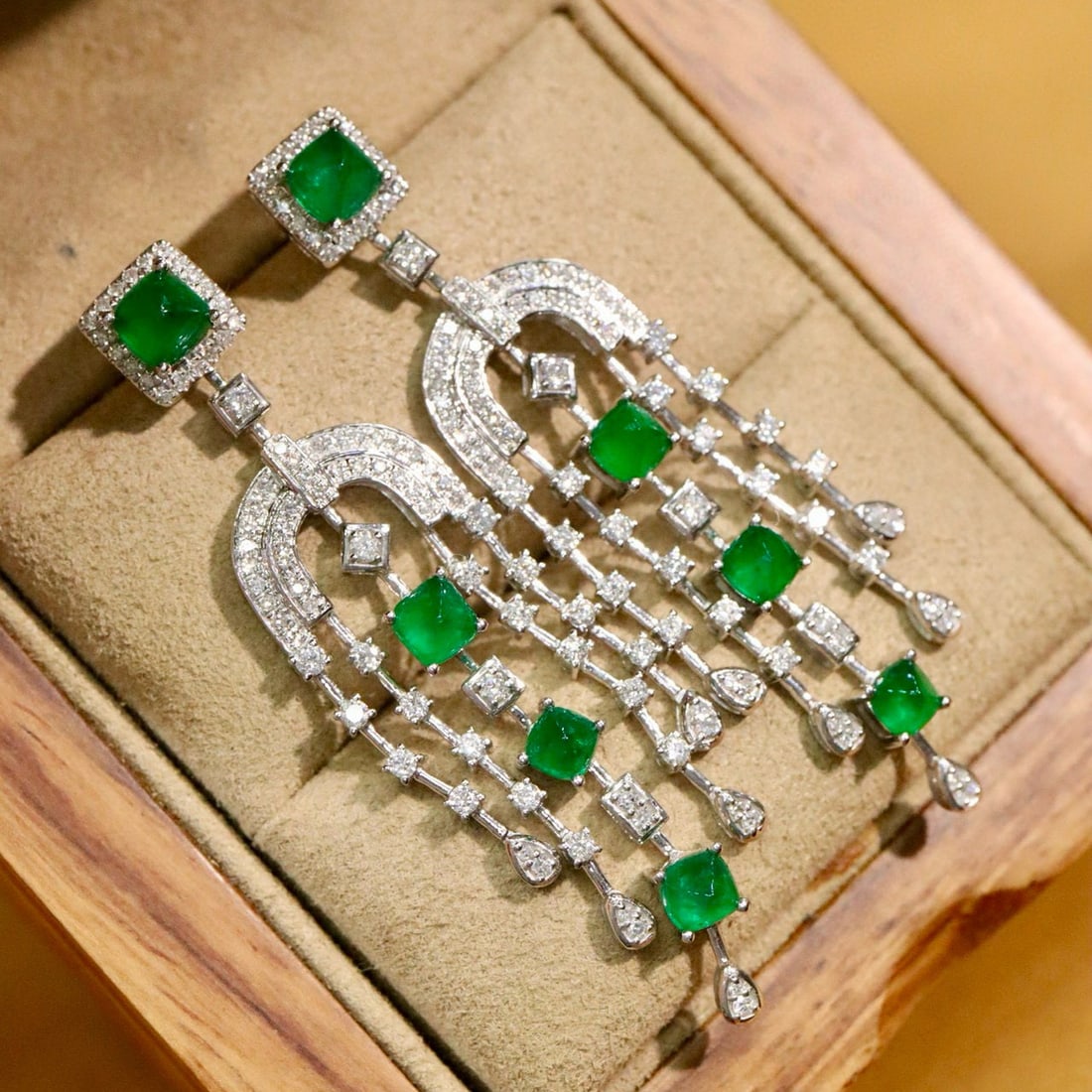 14k Gold 3.70 Ctw Natural Emerald & Diamond Earrings - 5