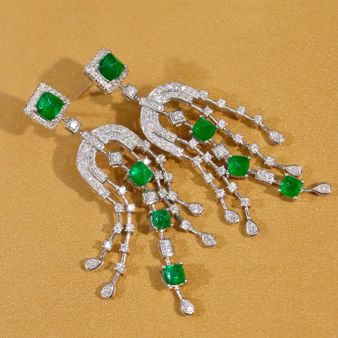 14k Gold 3.70 Ctw Natural Emerald & Diamond Earrings - 6
