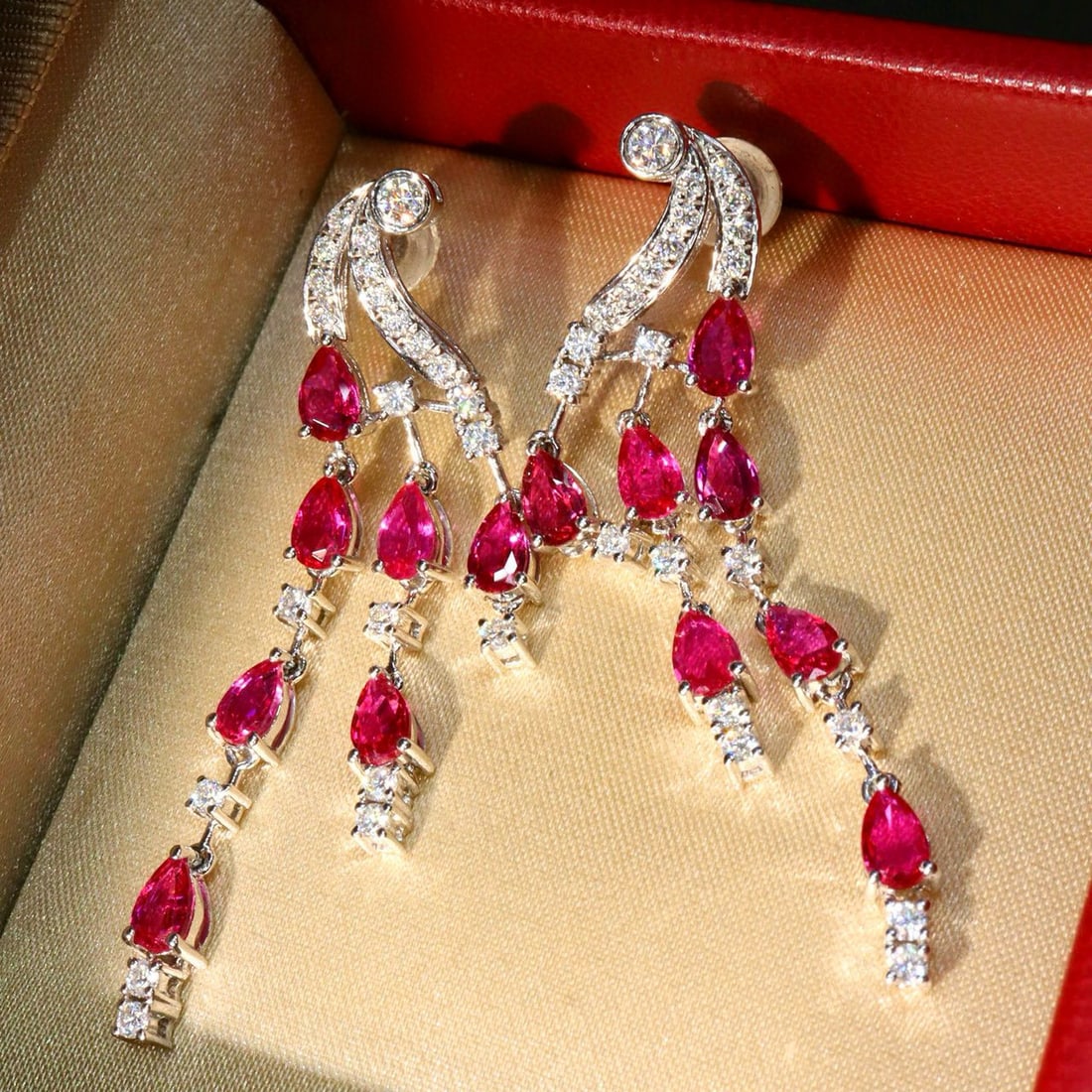 14k Gold 3.23 Ct Natural Ruby & Diamond Earrings - 2