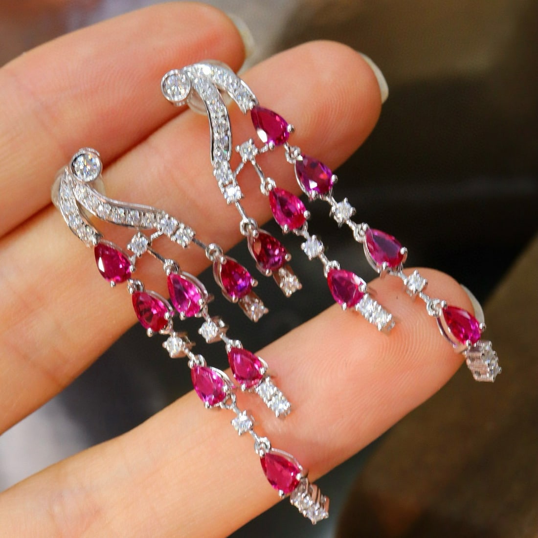 14k Gold 3.23 Ct Natural Ruby & Diamond Earrings - 5