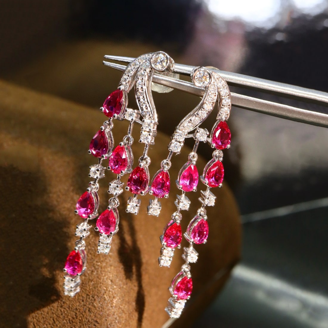 14k Gold 3.23 Ct Natural Ruby & Diamond Earrings - 6