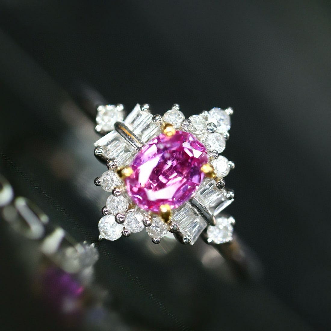 14k Gold 1.14 Ctw Natural Ruby & Diamond Ring: Ref:231029104 // gold content:14k gold // ring size:7. 25us // // main gemstone:ruby // shape:oval // carat weight:0. 57ct // color:red // treatment:natural // cut grade:g // // adjacent gemstone 2 :