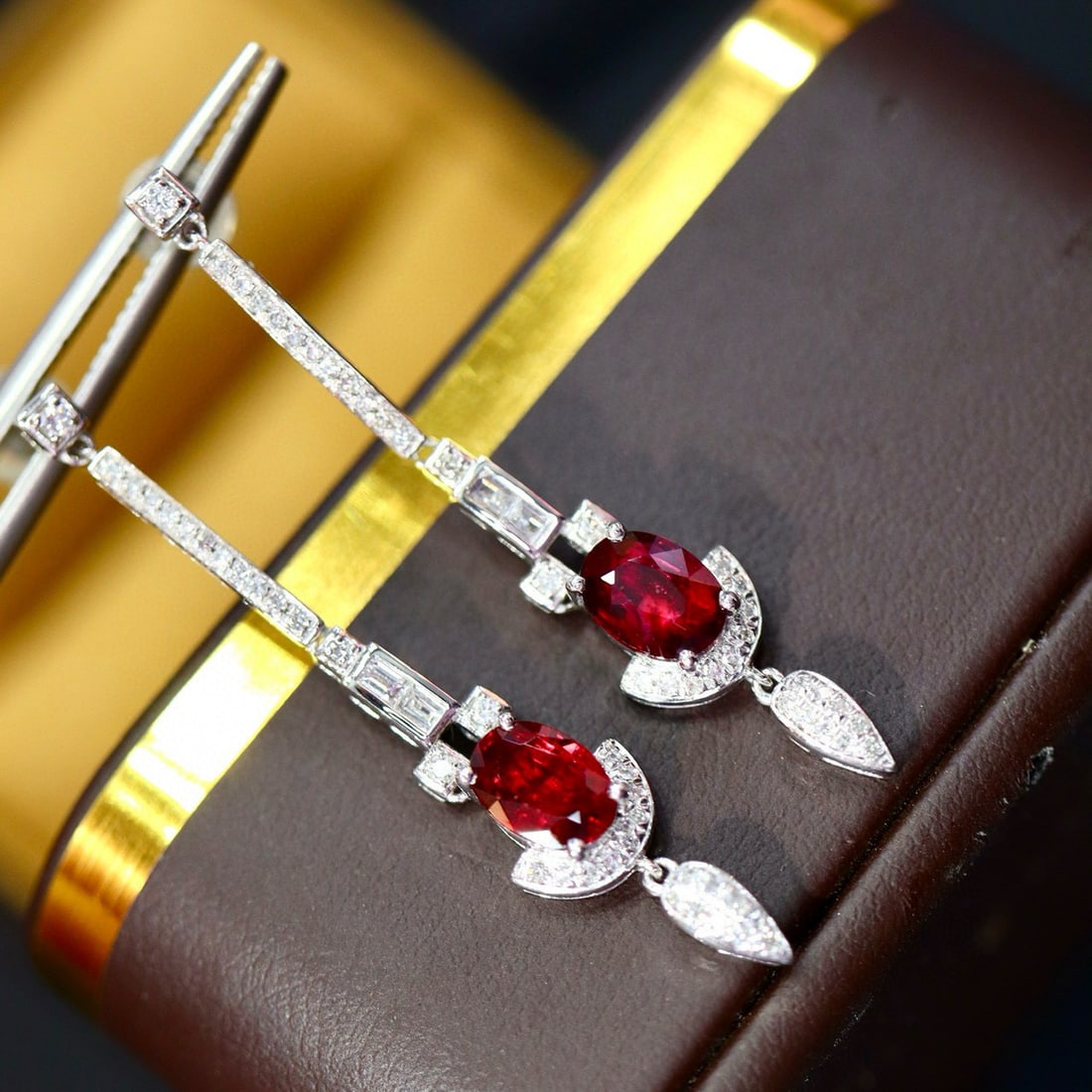 14k Gold 1.99 Ctw Natural Ruby & Diamond Earrings - 6