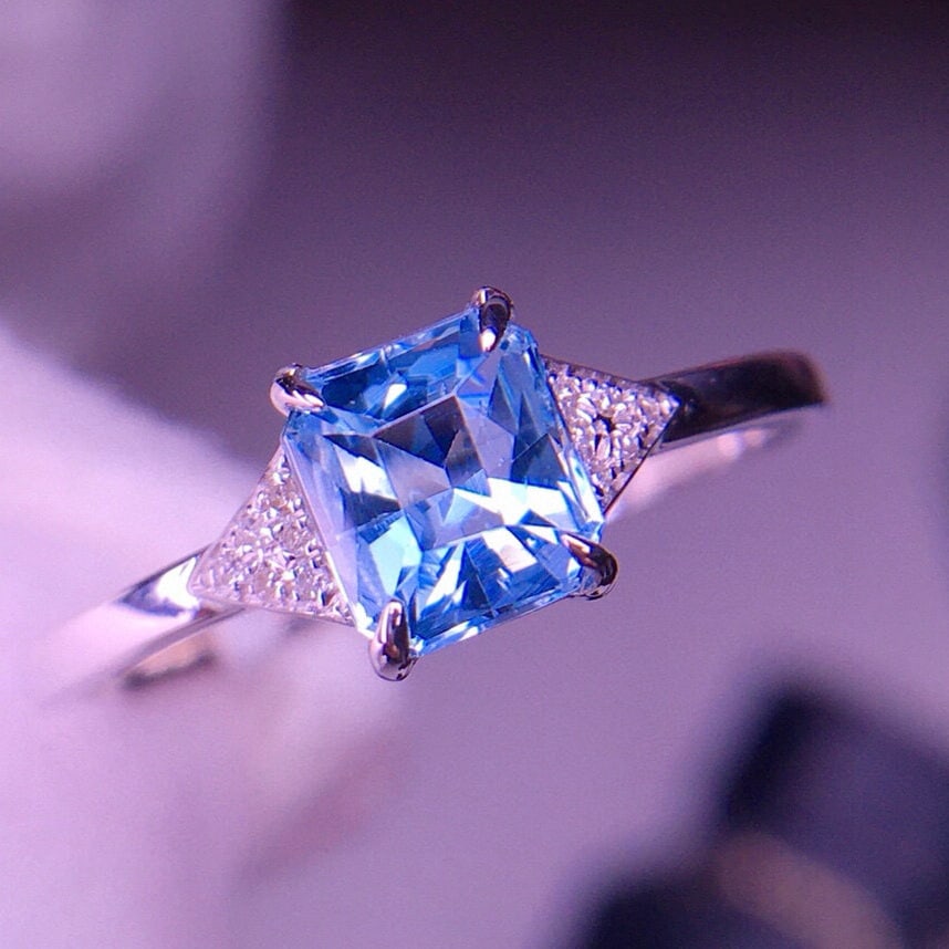 14k Gold 1.3 Ct Natural Aquamarine & Diamond Ring - 4