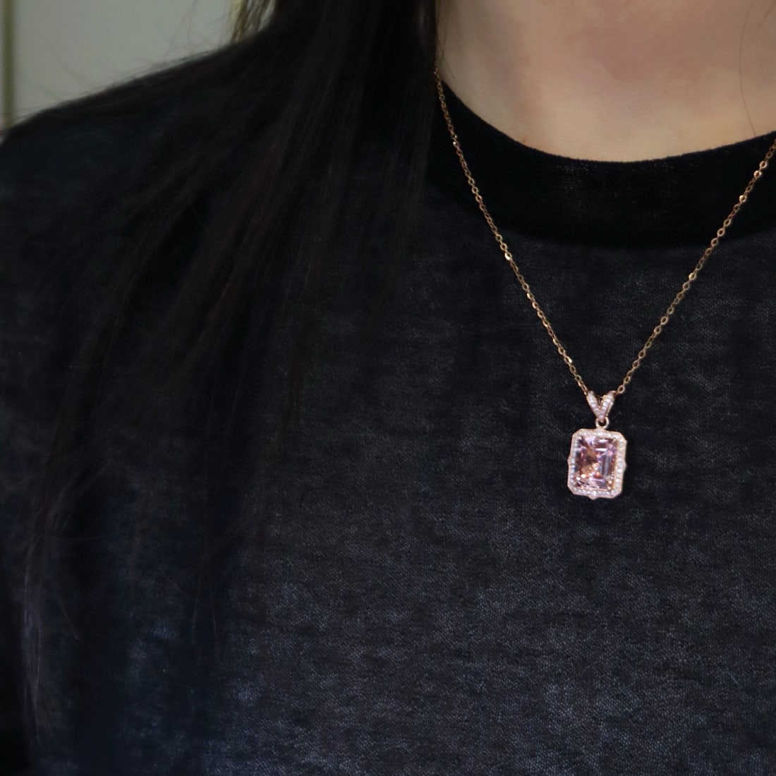 14k Gold 3.19 Ctw Natural Morganite & Diamond Pendant( Without Chain ) - 2