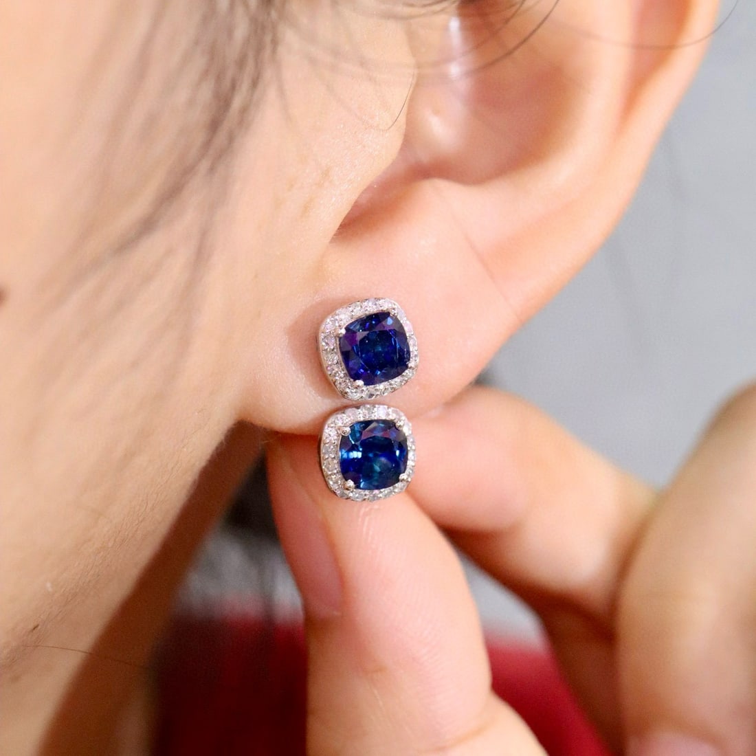 14k Gold 2.26 Ctw Natural Sapphire & Diamond Earrings - 6