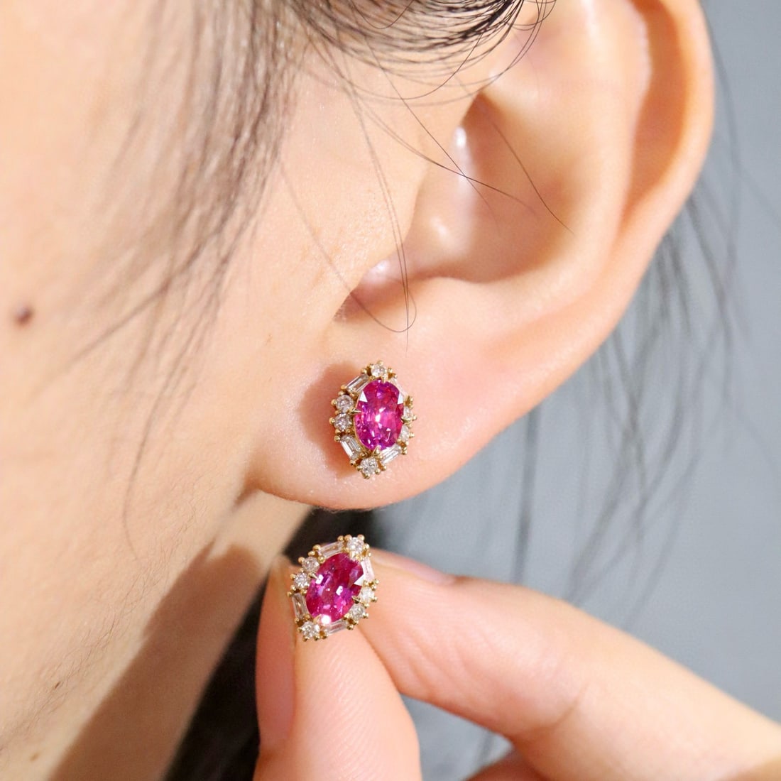 14k Gold 1.53 Ctw Natural Ruby & Diamond Earrings - 2