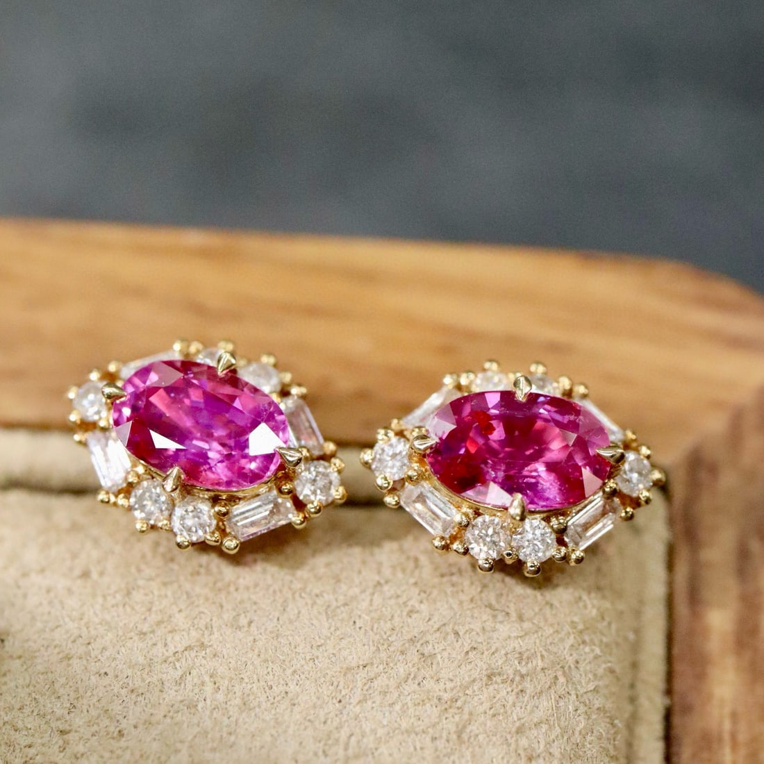 14k Gold 1.53 Ctw Natural Ruby & Diamond Earrings - 4