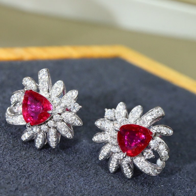 14k Gold 2.65 Ctw Natural Ruby & Diamond Earrings - 3