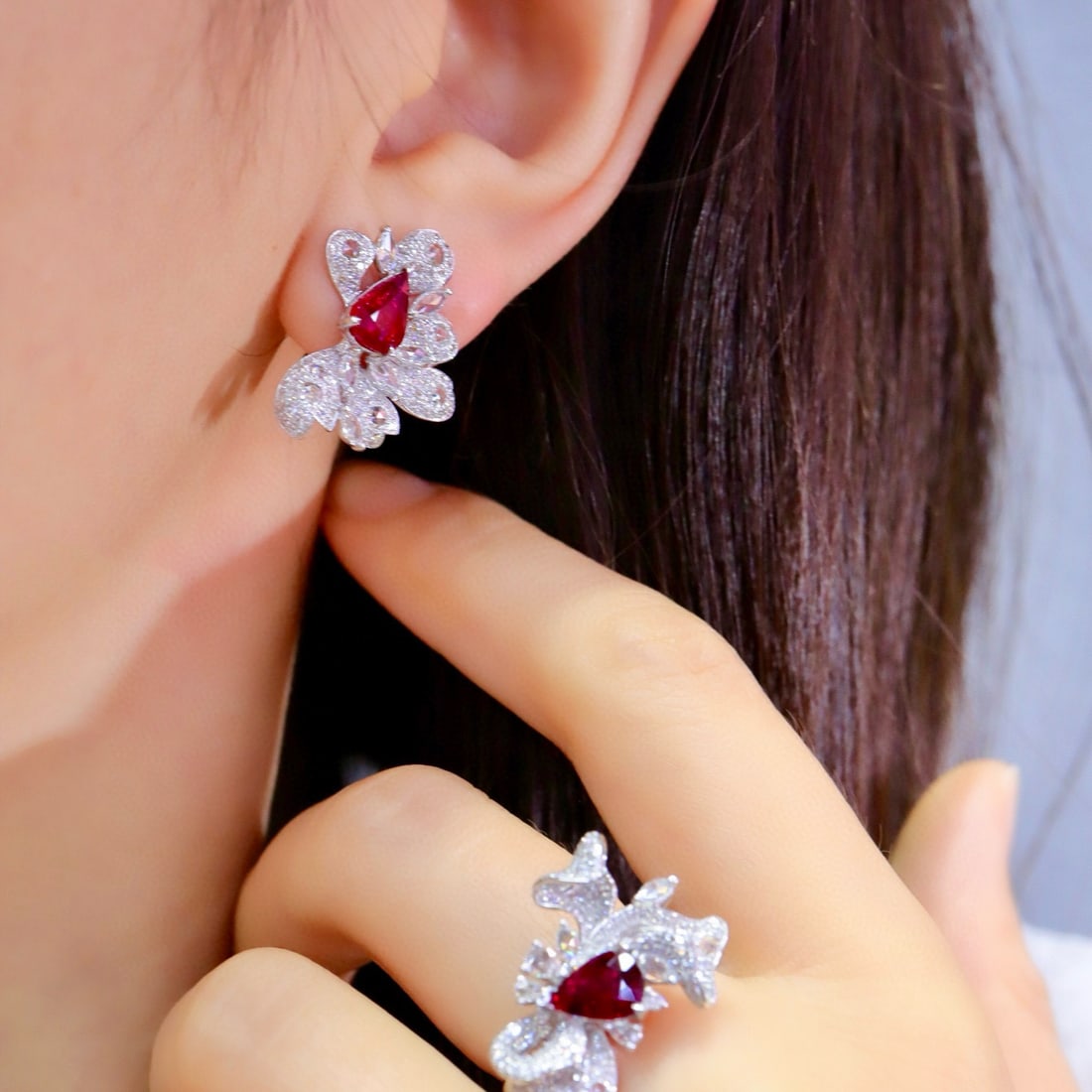 14k Gold 3.50 Ctw Natural Ruby & Diamond Earrings - 4