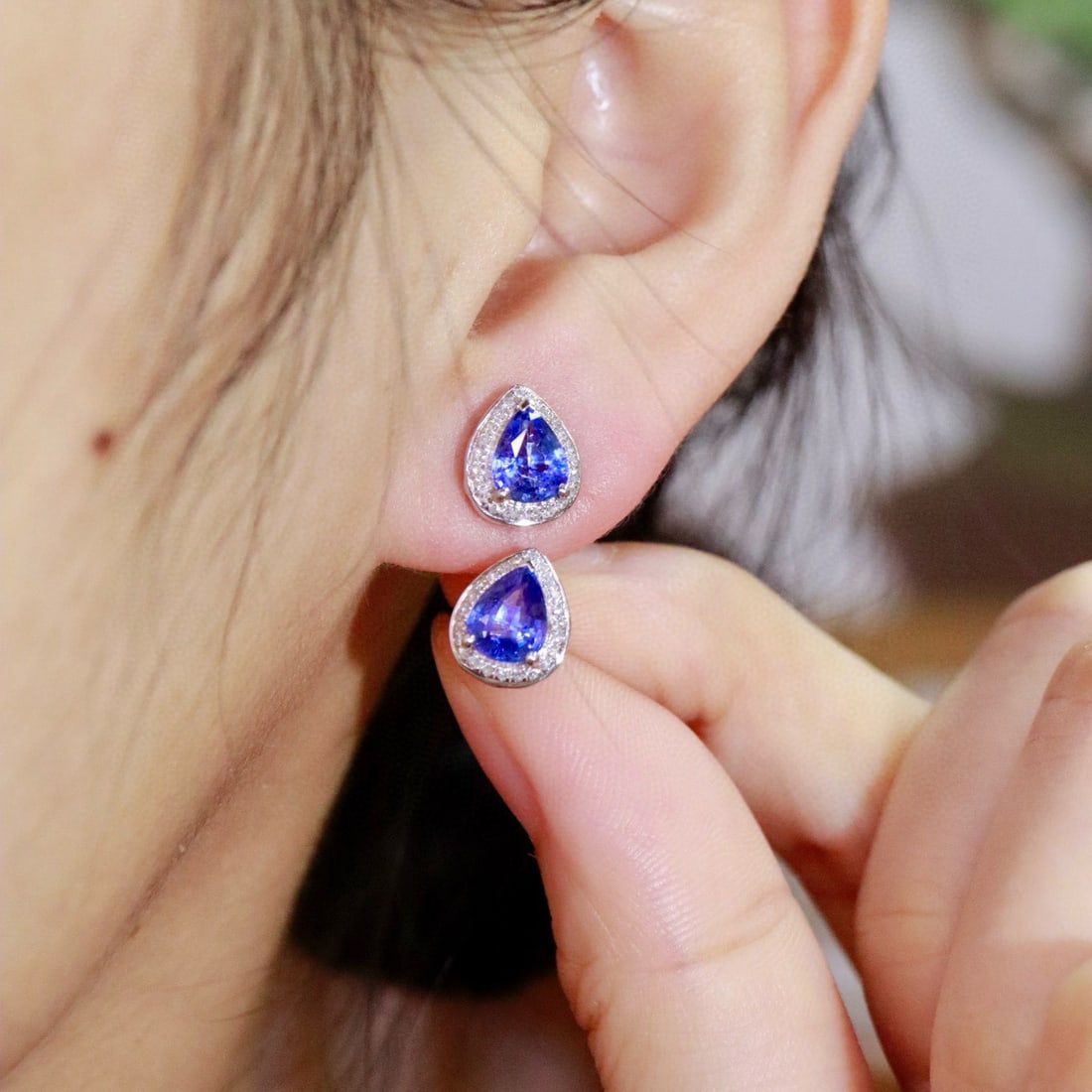 14k Gold 2.11 Ctw Natural Sapphire & Diamond Earrings - 6