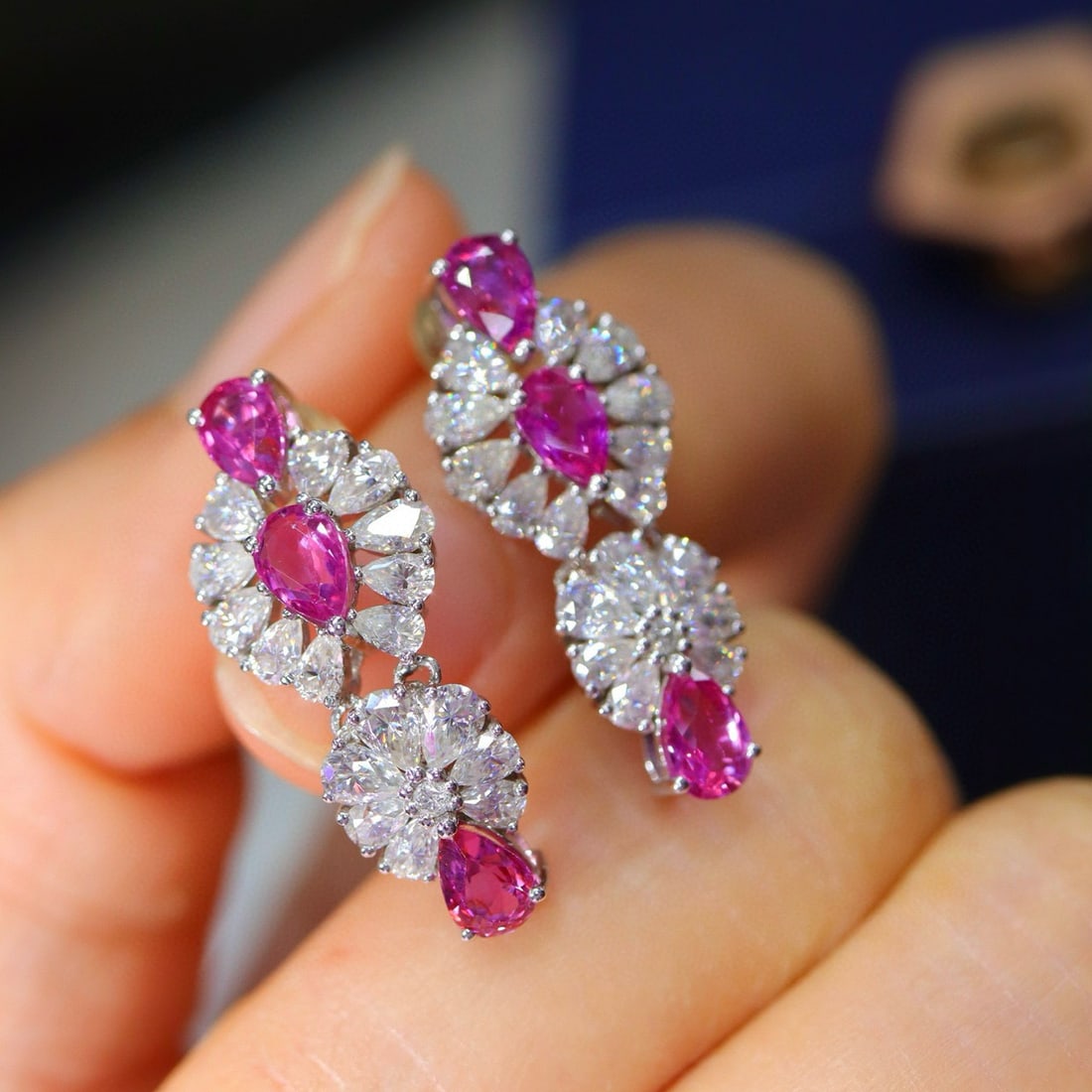 14k Gold 0.79 Ctw Natural Ruby & Diamond Earrings - 2