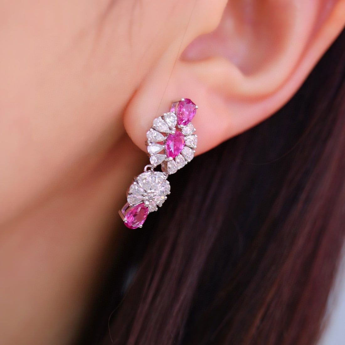 14k Gold 0.79 Ctw Natural Ruby & Diamond Earrings - 3