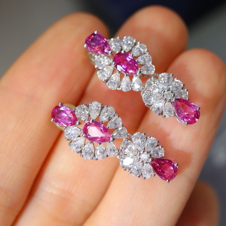 14k Gold 0.79 Ctw Natural Ruby & Diamond Earrings - 4
