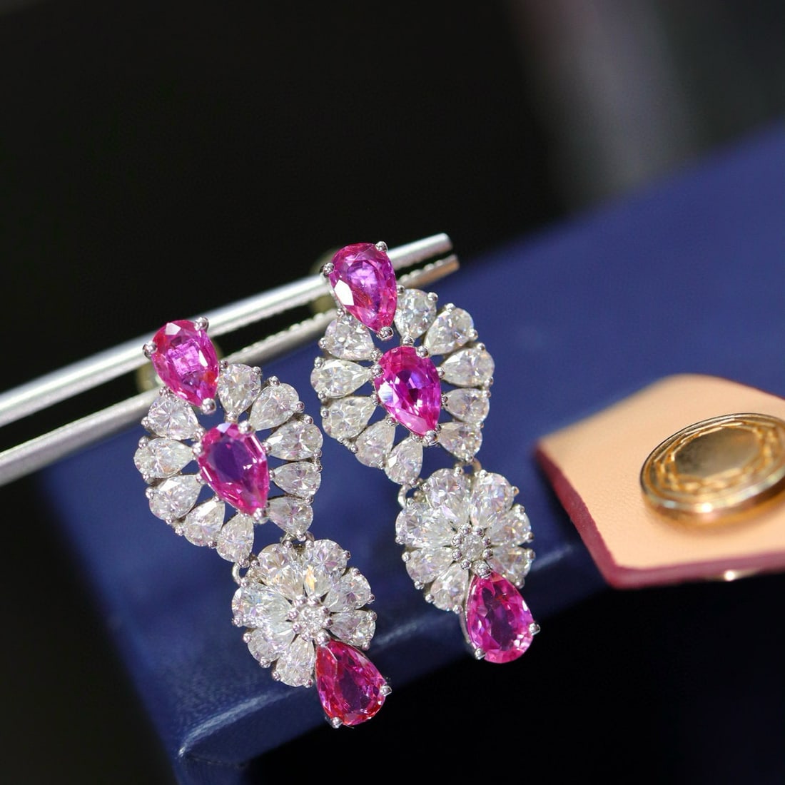 14k Gold 0.79 Ctw Natural Ruby & Diamond Earrings - 6