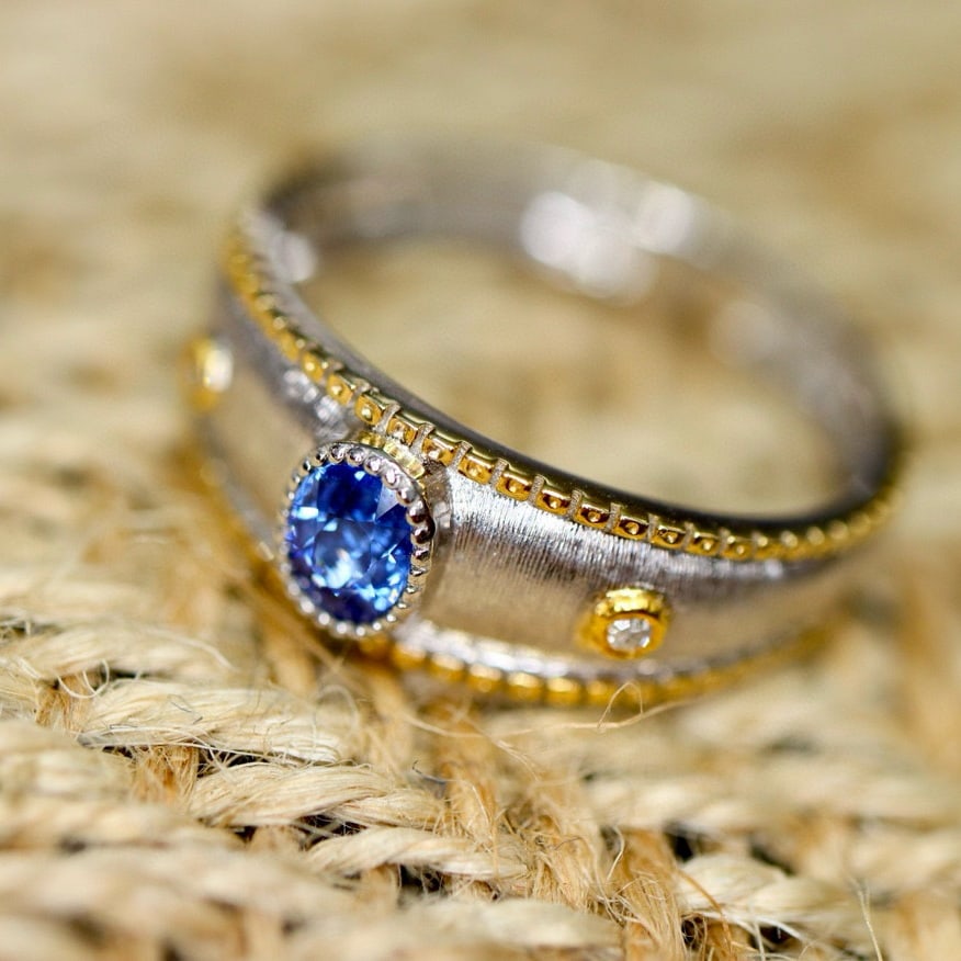 14k Gold 0.47 Ctw Natural Sapphire & Diamond Ring - 3