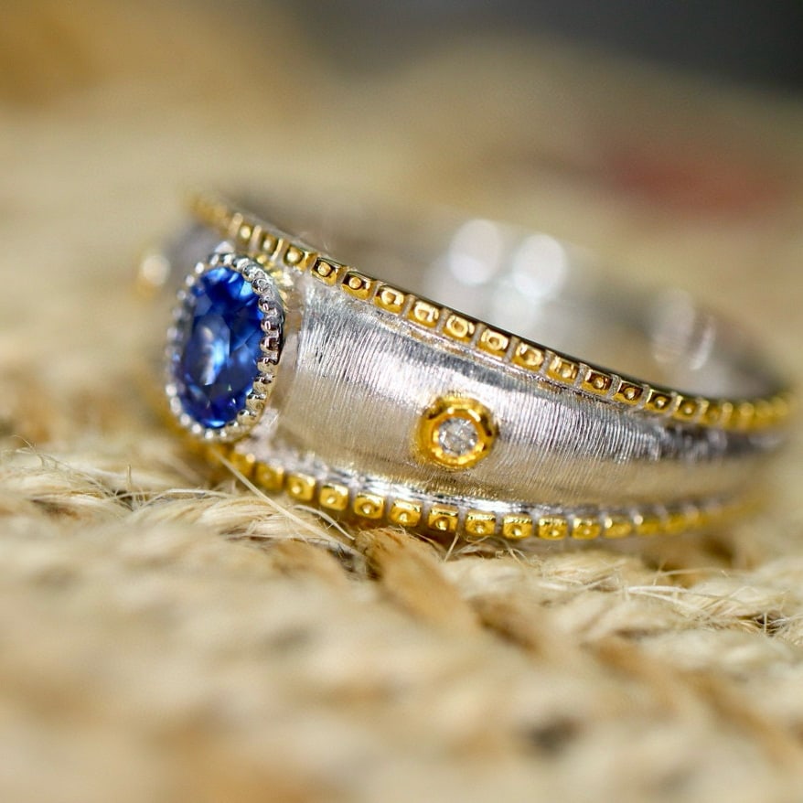 14k Gold 0.47 Ctw Natural Sapphire & Diamond Ring - 5