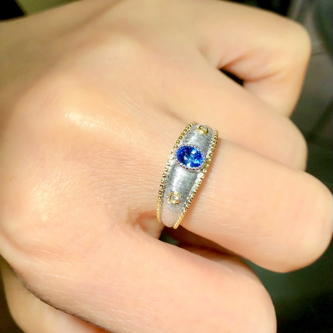 14k Gold 0.47 Ctw Natural Sapphire & Diamond Ring - 6