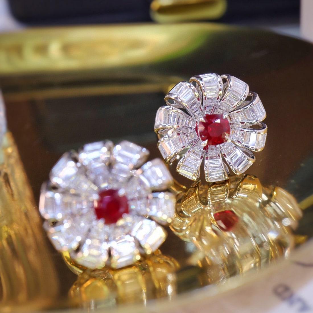 14k Gold 2.56 Ctw Natural Ruby & Diamond Earrings: Ref:231029148 // gold content:14k gold // main gemstone:ruby // shape:cushion // carat weight:1. 36ct // color:red // treatment:natural // cut grade:g // // adjacent gemstone 2 : diamond //