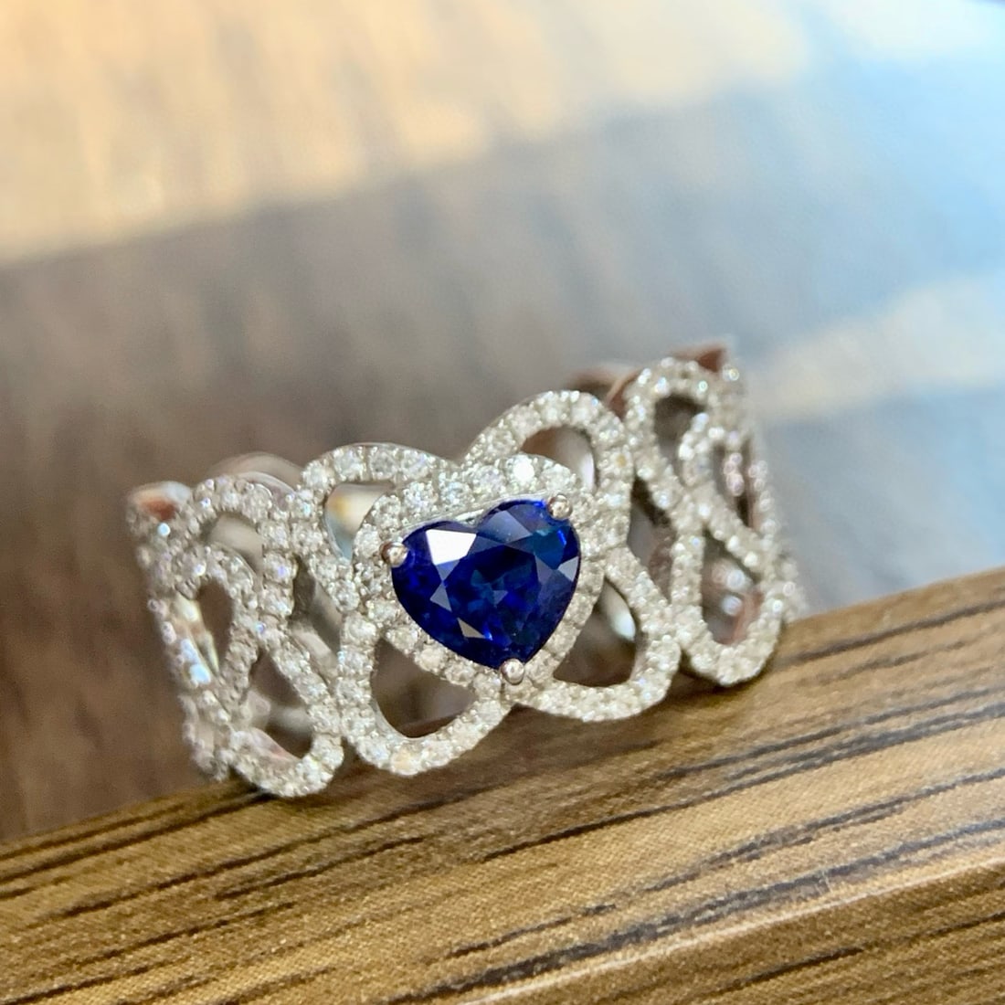 14k Gold 1.26 Ctw Natural Sapphire & Diamond Ring: Ref:231029151 // gold content:14k gold // ring size:7. 25us // // main gemstone:sapphire // shape:heart // carat weight:0. 75ct // color:blue // treatment:natural // cut grade:g // // adjacent