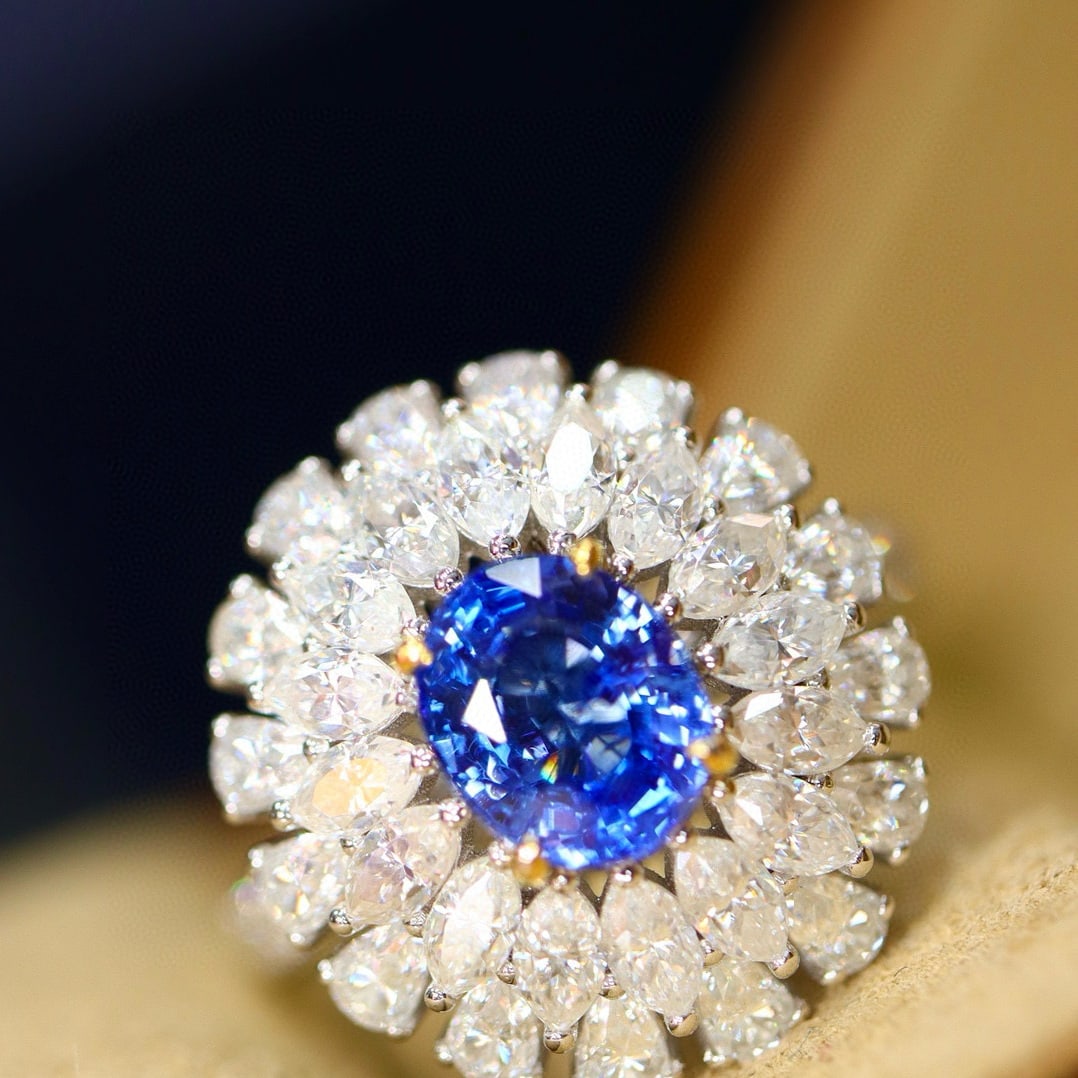 14k Gold 1.346 Ctw Natural Sapphire & Diamond Ring: Ref:231029154 // gold content:14k gold // ring size:7. 25us // // main gemstone:sapphire // shape:oval // carat weight:1. 25ct // color:blue // treatment:natural // cut grade:g // // adjacent
