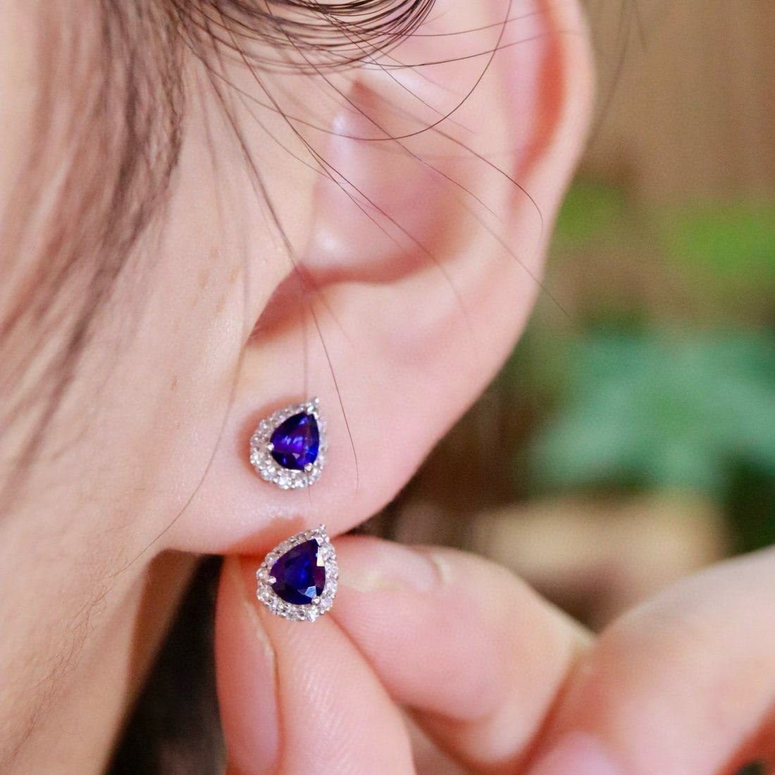 14k Gold 0.94 Ctw Natural Sapphire & Diamond Earrings - 6