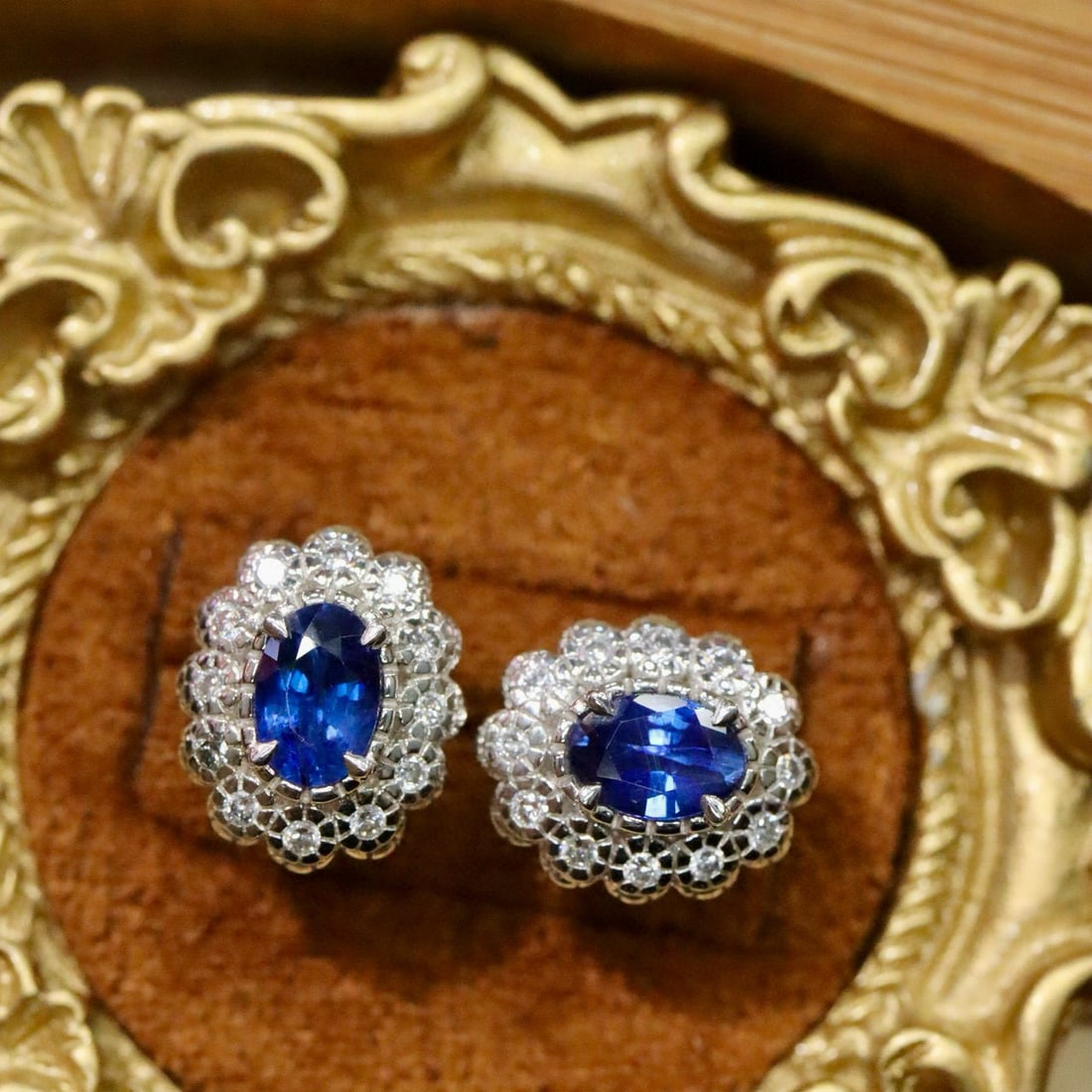 14k Gold 1.24 Ctw Natural Sapphire & Diamond Earrings - 2