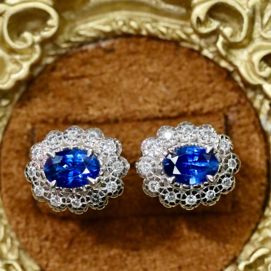 14k Gold 1.24 Ctw Natural Sapphire & Diamond Earrings - 3