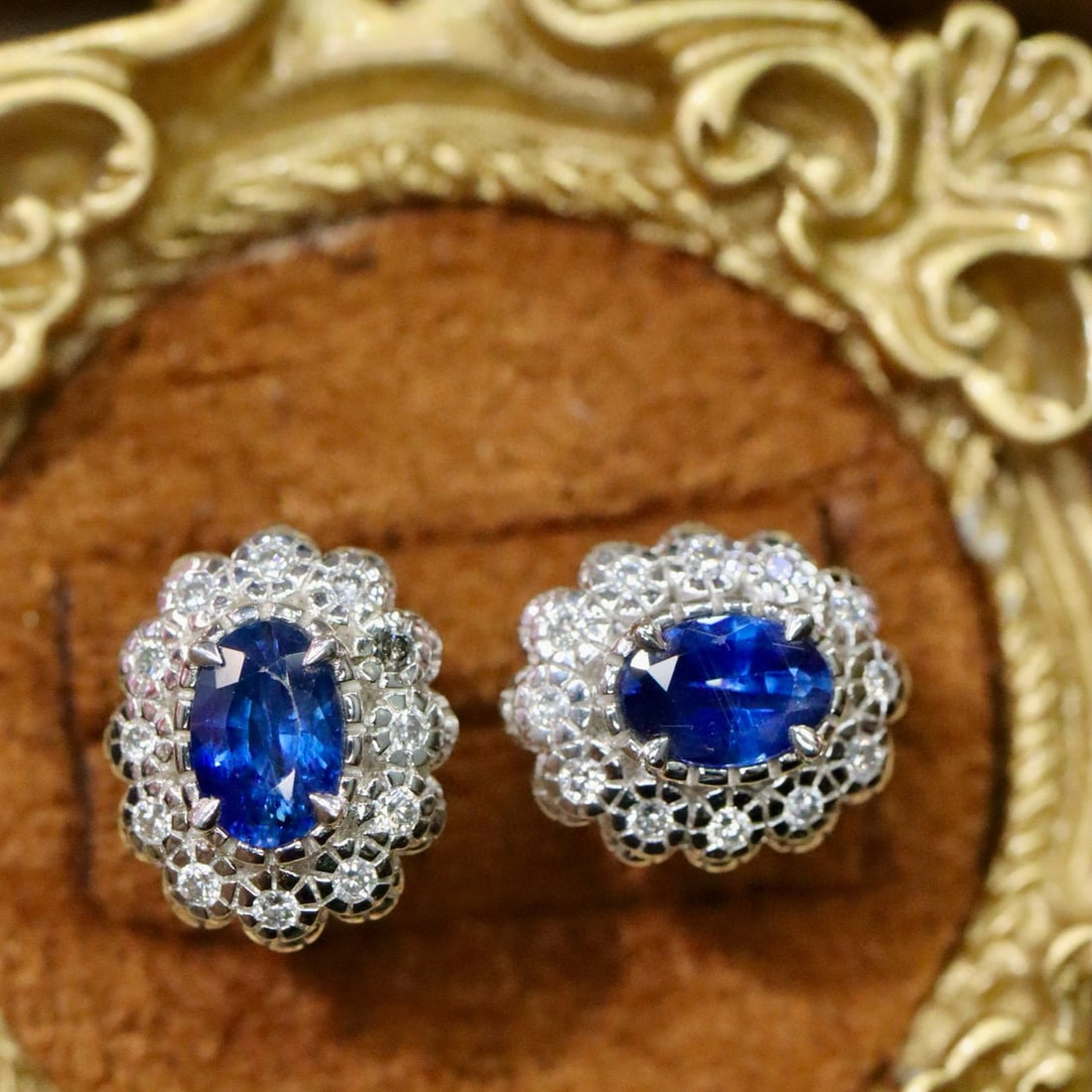 14k Gold 1.24 Ctw Natural Sapphire & Diamond Earrings - 4
