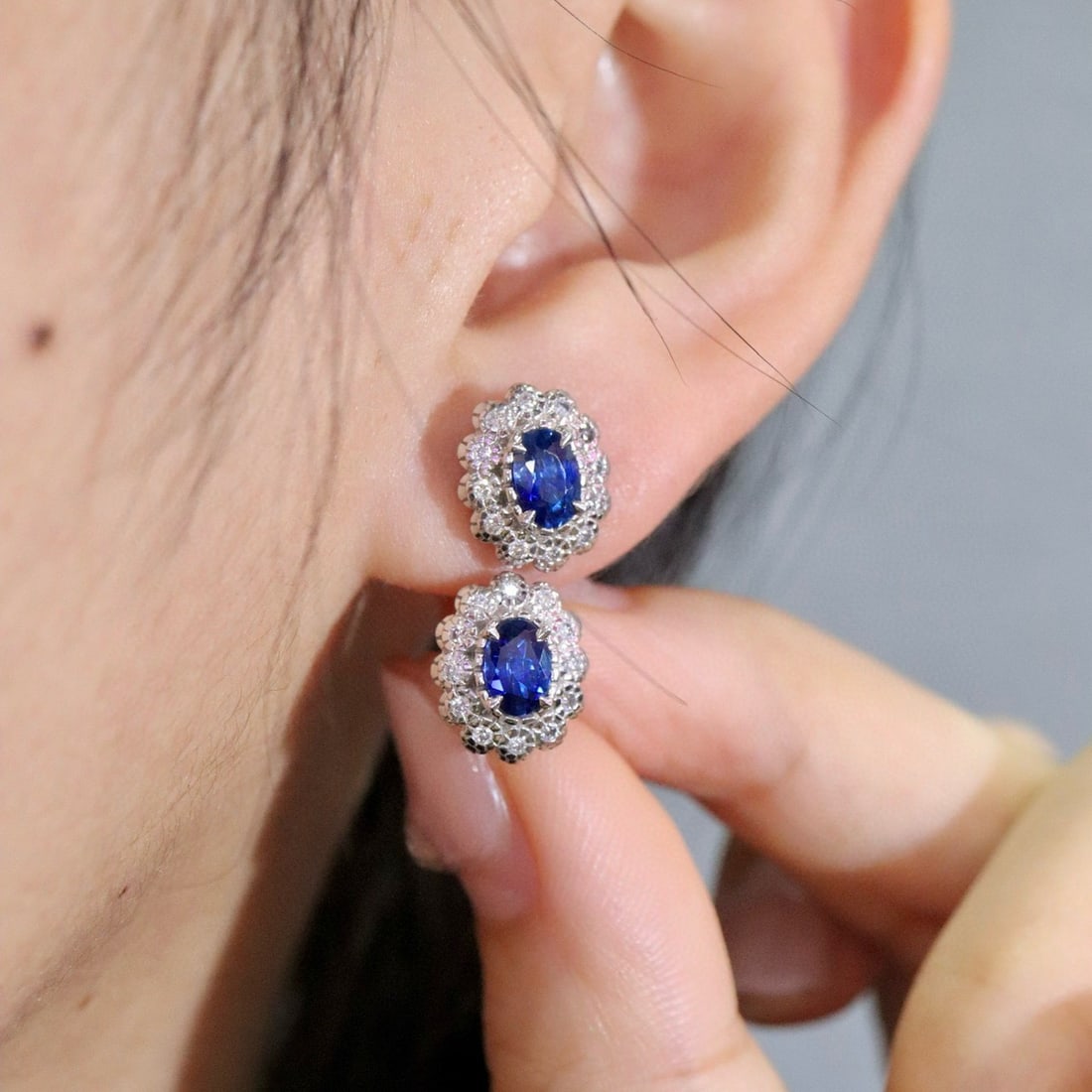 14k Gold 1.24 Ctw Natural Sapphire & Diamond Earrings - 6