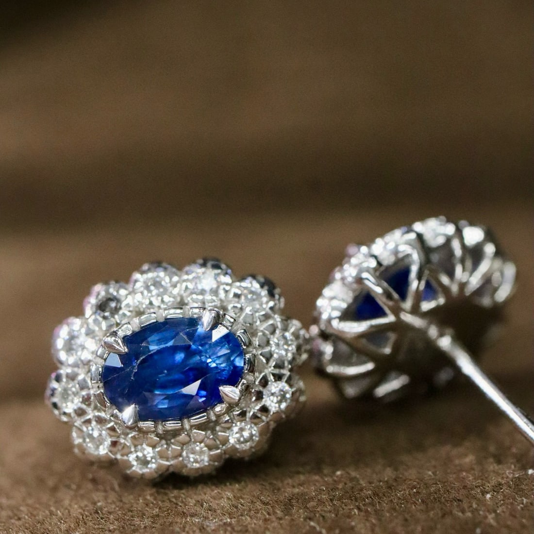 14k Gold 1.24 Ctw Natural Sapphire & Diamond Earrings - 2