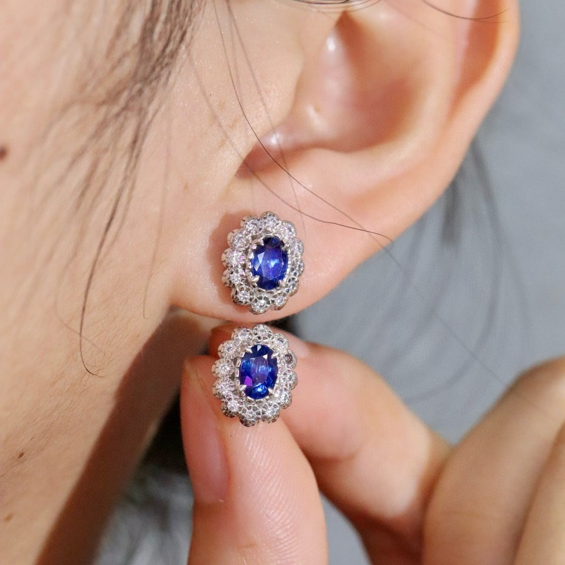 14k Gold 1.24 Ctw Natural Sapphire & Diamond Earrings - 3