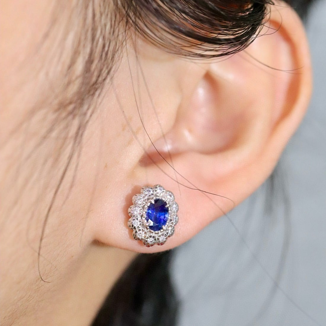 14k Gold 1.24 Ctw Natural Sapphire & Diamond Earrings - 4