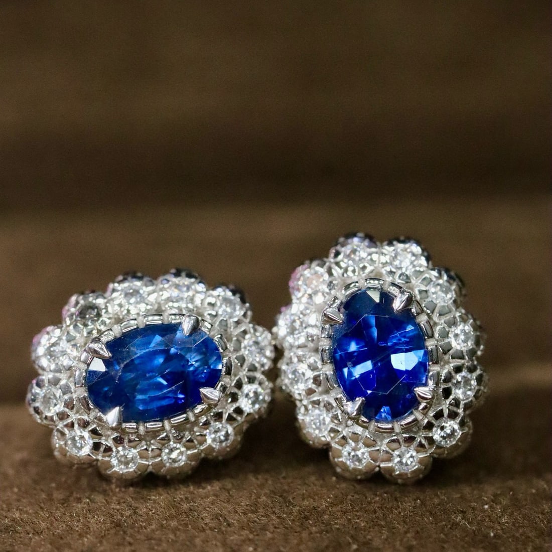 14k Gold 1.24 Ctw Natural Sapphire & Diamond Earrings - 5