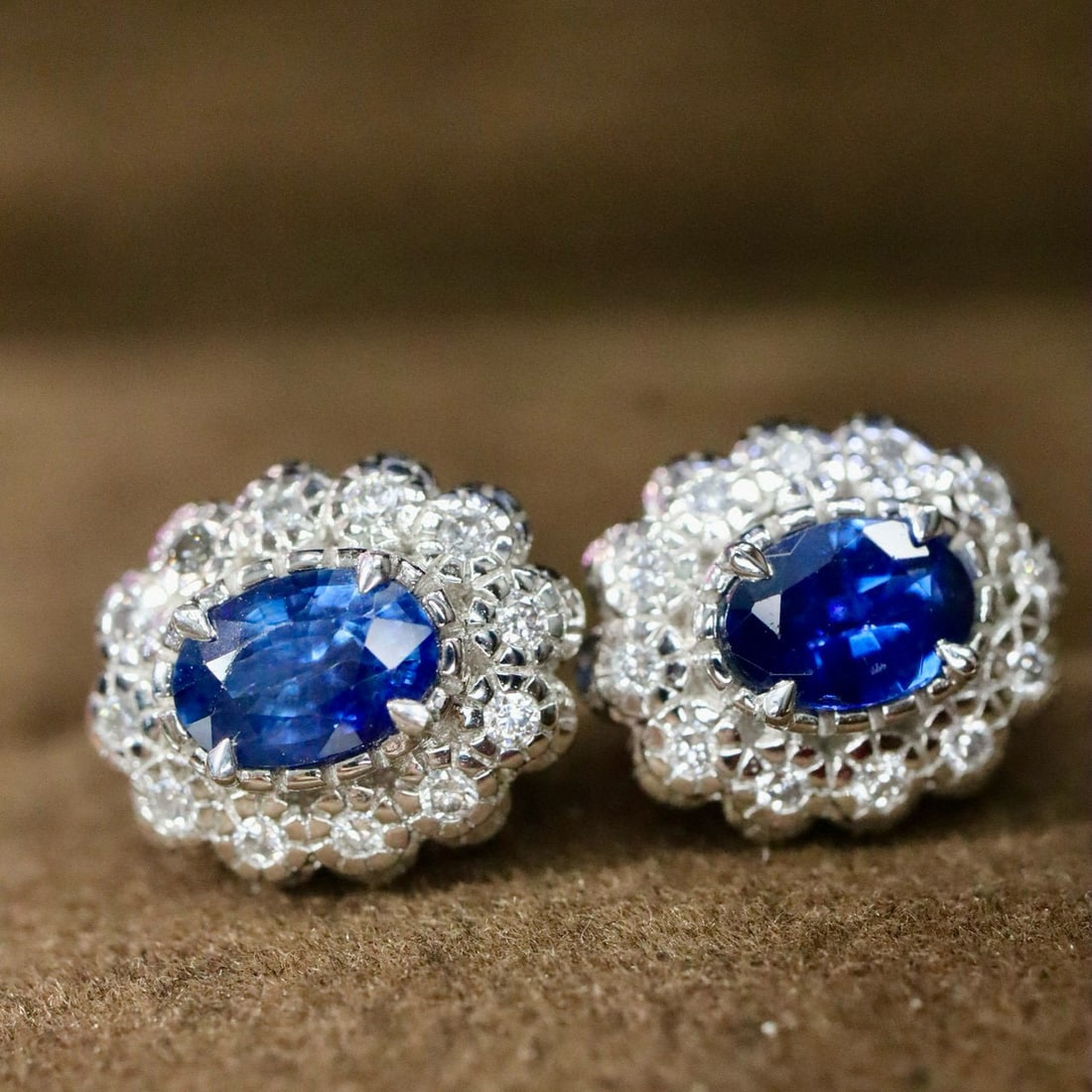 14k Gold 1.24 Ctw Natural Sapphire & Diamond Earrings - 6
