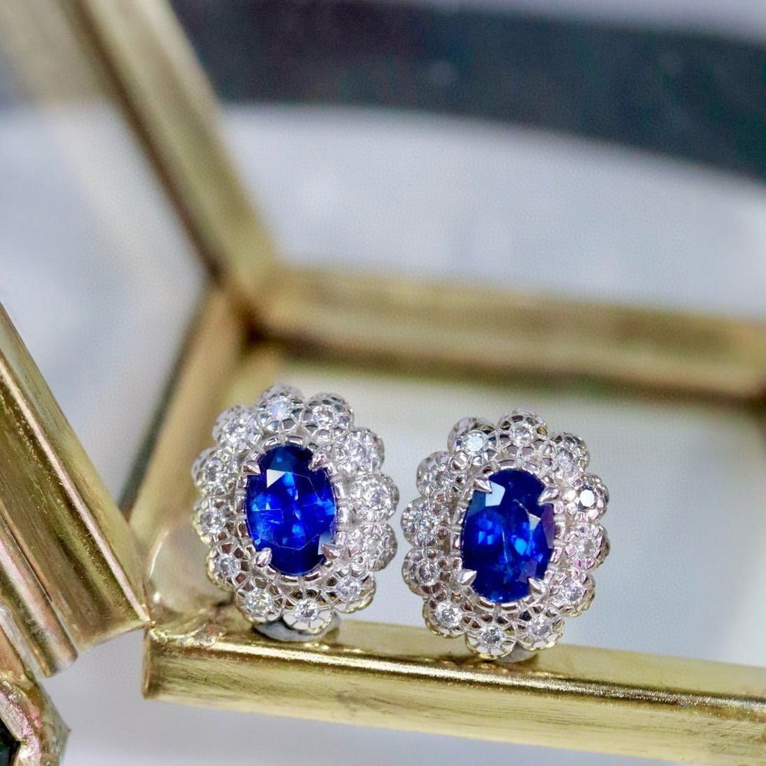 14k Gold 1.24 Ctw Natural Sapphire & Diamond Earrings - 2