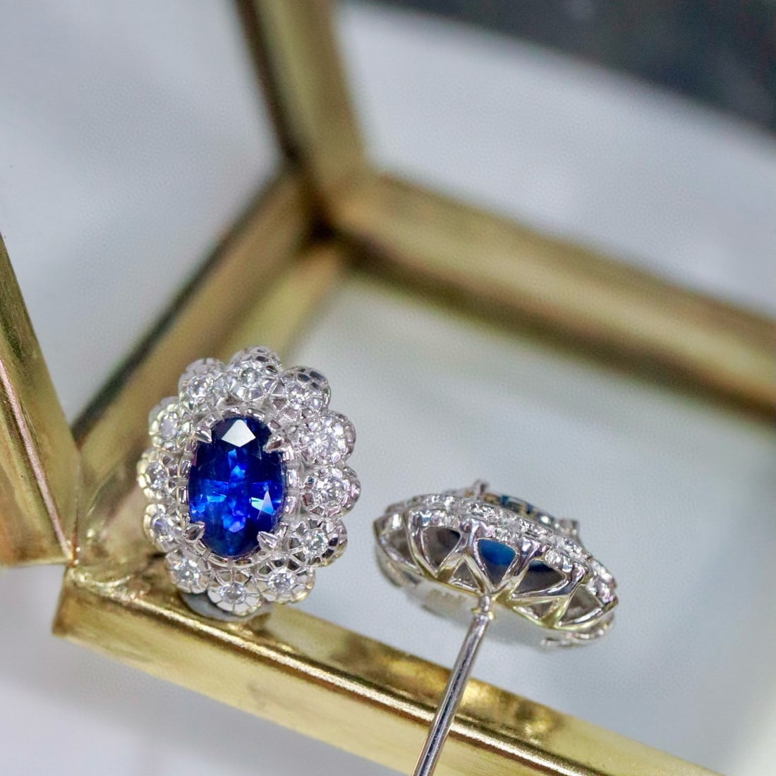 14k Gold 1.24 Ctw Natural Sapphire & Diamond Earrings - 3
