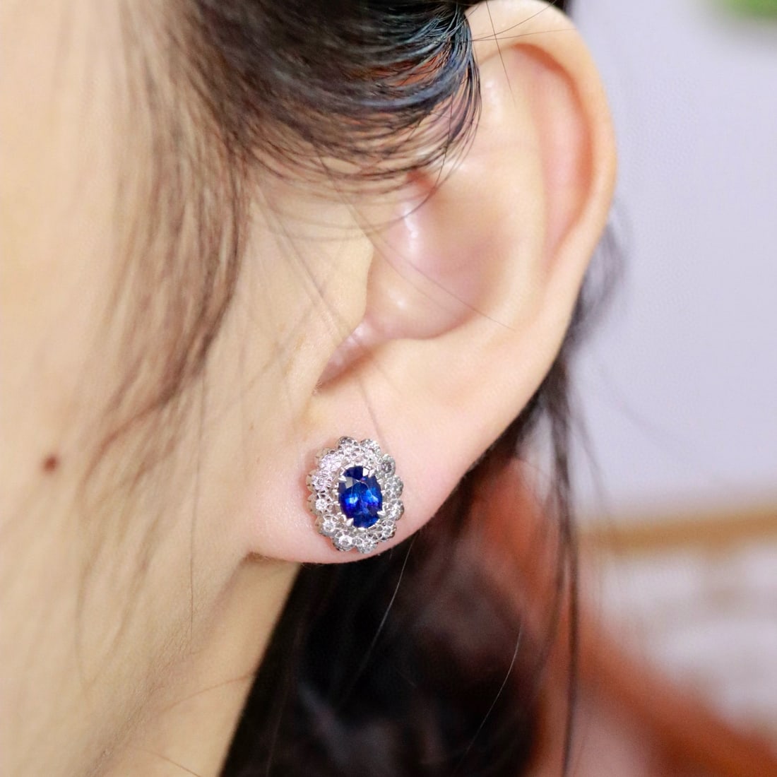 14k Gold 1.24 Ctw Natural Sapphire & Diamond Earrings - 5