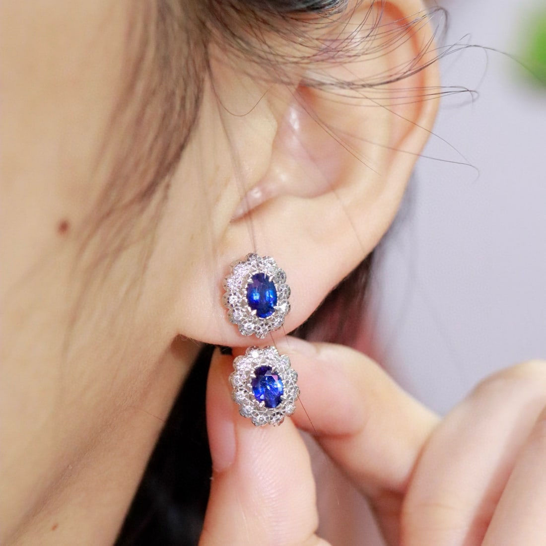 14k Gold 1.24 Ctw Natural Sapphire & Diamond Earrings - 6