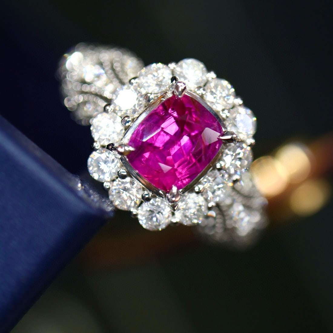 14k Gold 2.01 Ctw Natural Ruby & Diamond Ring: Ref:231029178 // gold content:14k gold // ring size:7. 25us // // main gemstone:ruby // shape:cushion // carat weight:1. 26ct // color:red // treatment:natural // cut grade:g // // adjacent gemstone 2
