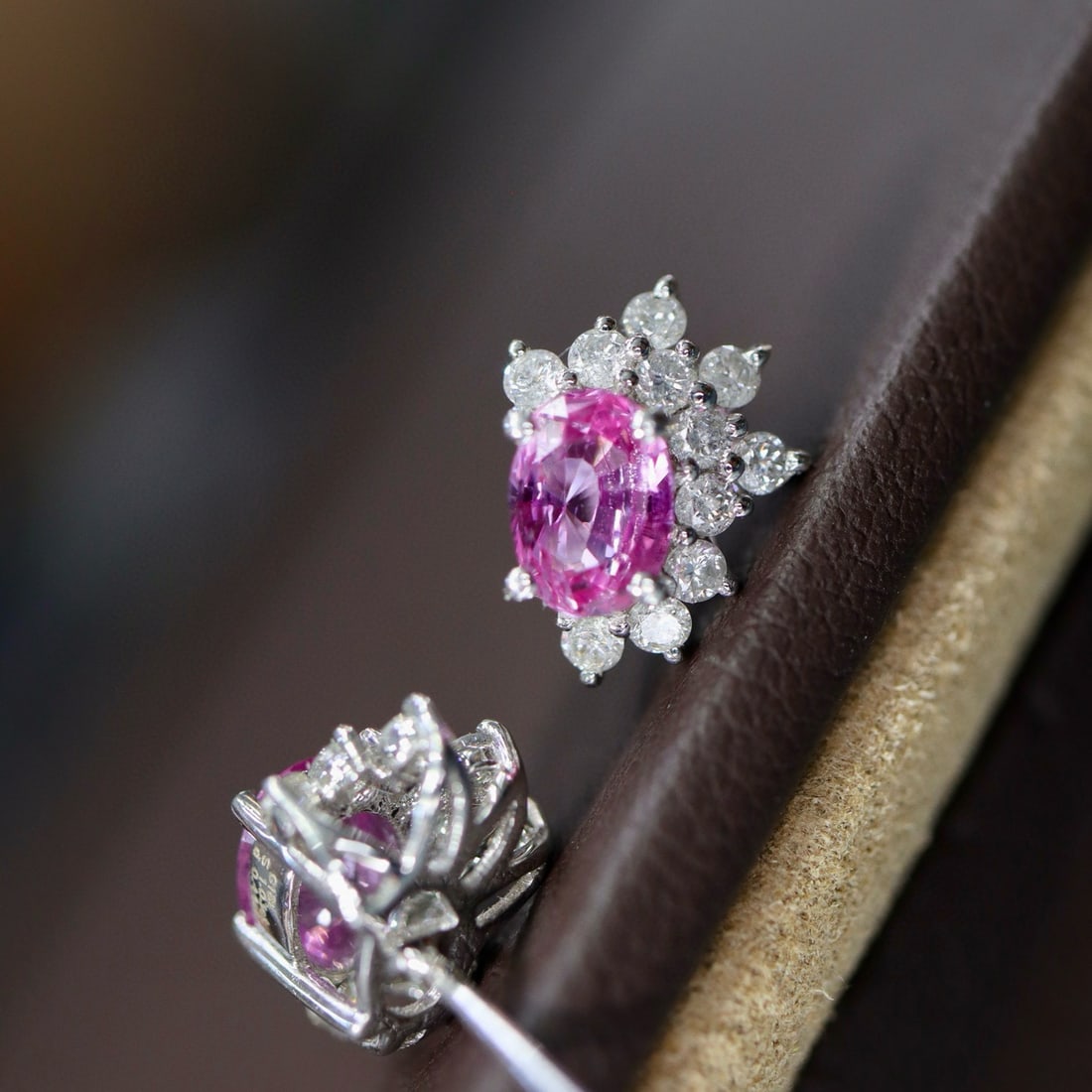 14k Gold 1.47 Ctw Natural Padparadscha Sapphire & Diamond Earrings - 2