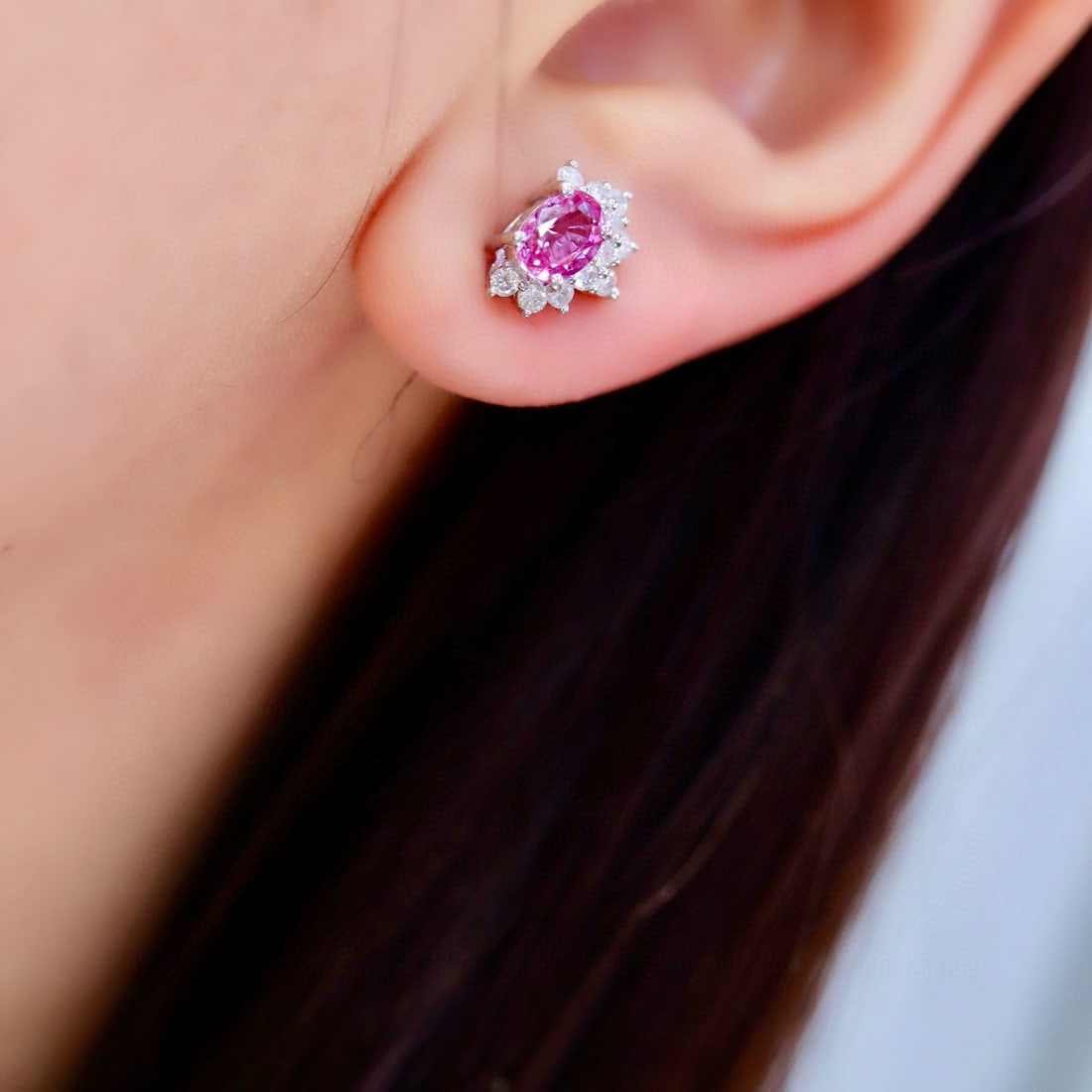 14k Gold 1.47 Ctw Natural Padparadscha Sapphire & Diamond Earrings - 3