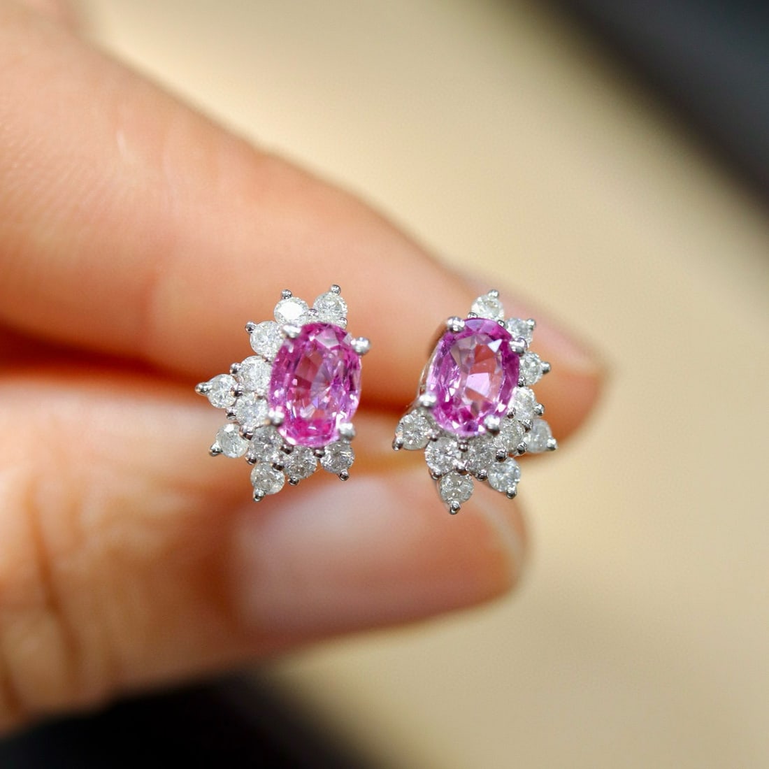 14k Gold 1.47 Ctw Natural Padparadscha Sapphire & Diamond Earrings - 5