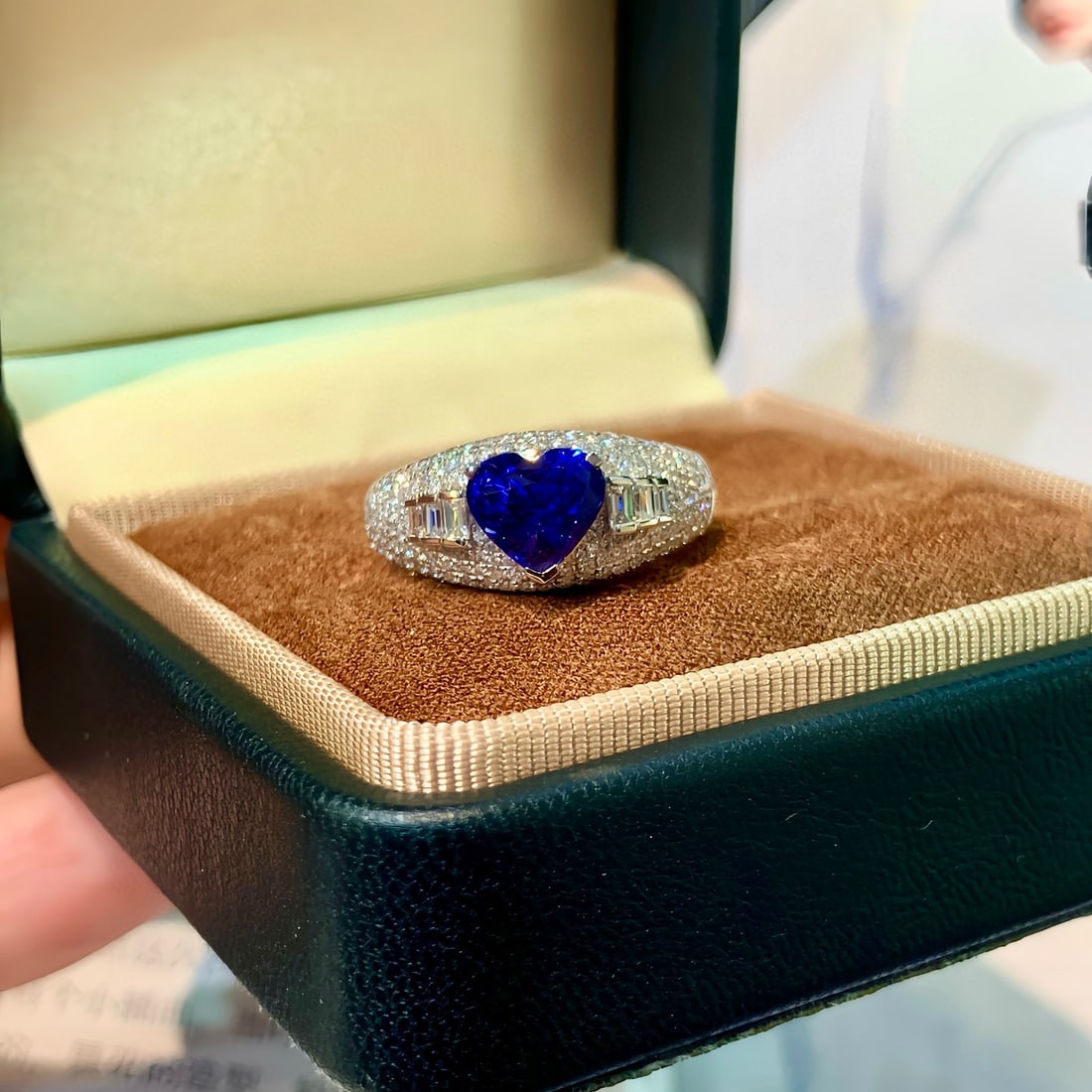 14k Gold 2.97 Ctw Heated Sapphire & Diamond Ring: Ref:231029184 // gold content:14k gold // ring size:7. 25us // // main gemstone:sapphire // shape:heart // carat weight:2. 13ct // color:blue // treatment:heated // cut grade:g // // adjacent