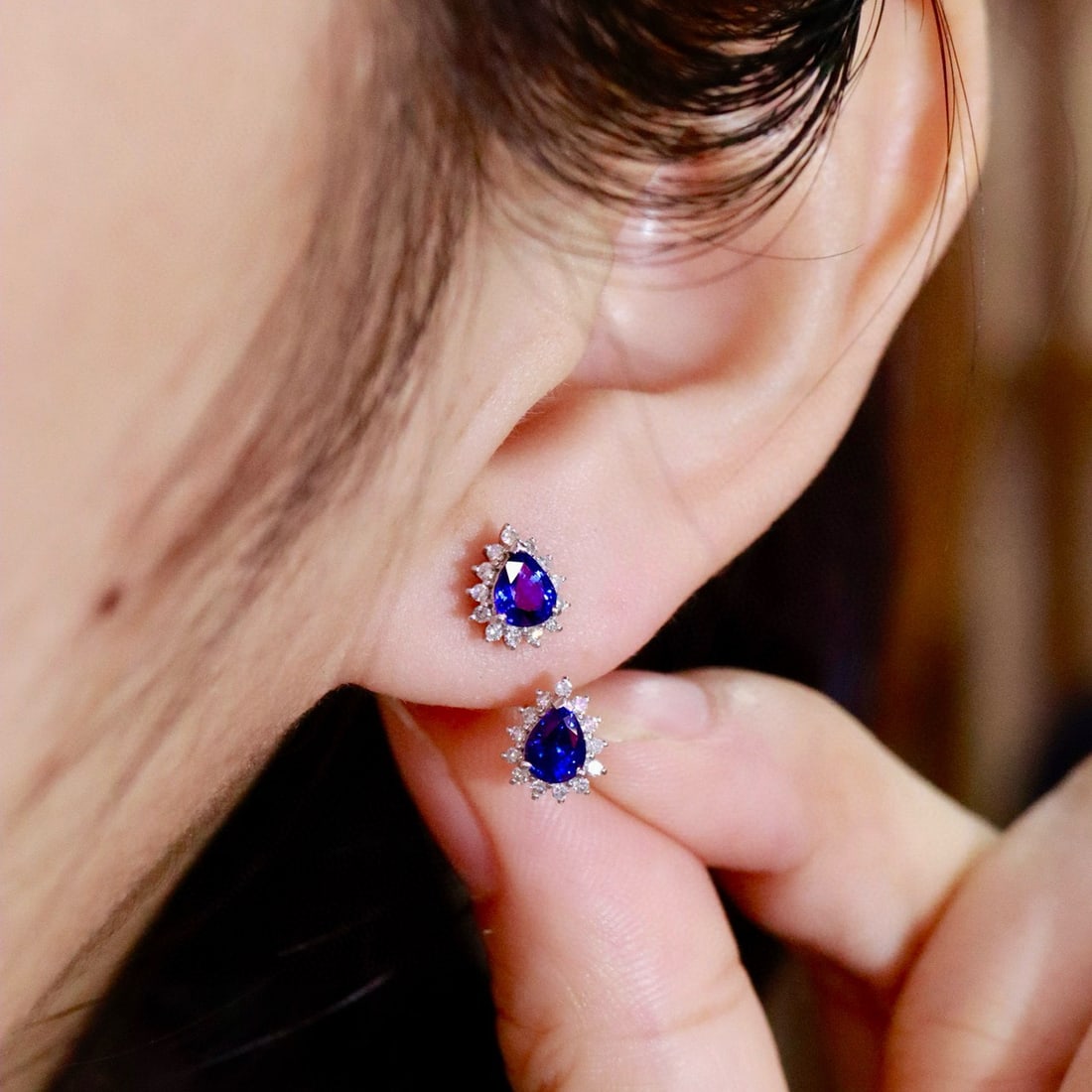 14k Gold 0.87 Ctw Natural Sapphire & Diamond Earrings - 5
