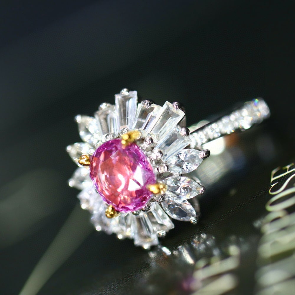 14k Gold 1.03 Ctw Natural Padparadscha Sapphire & Diamond Ring - 5