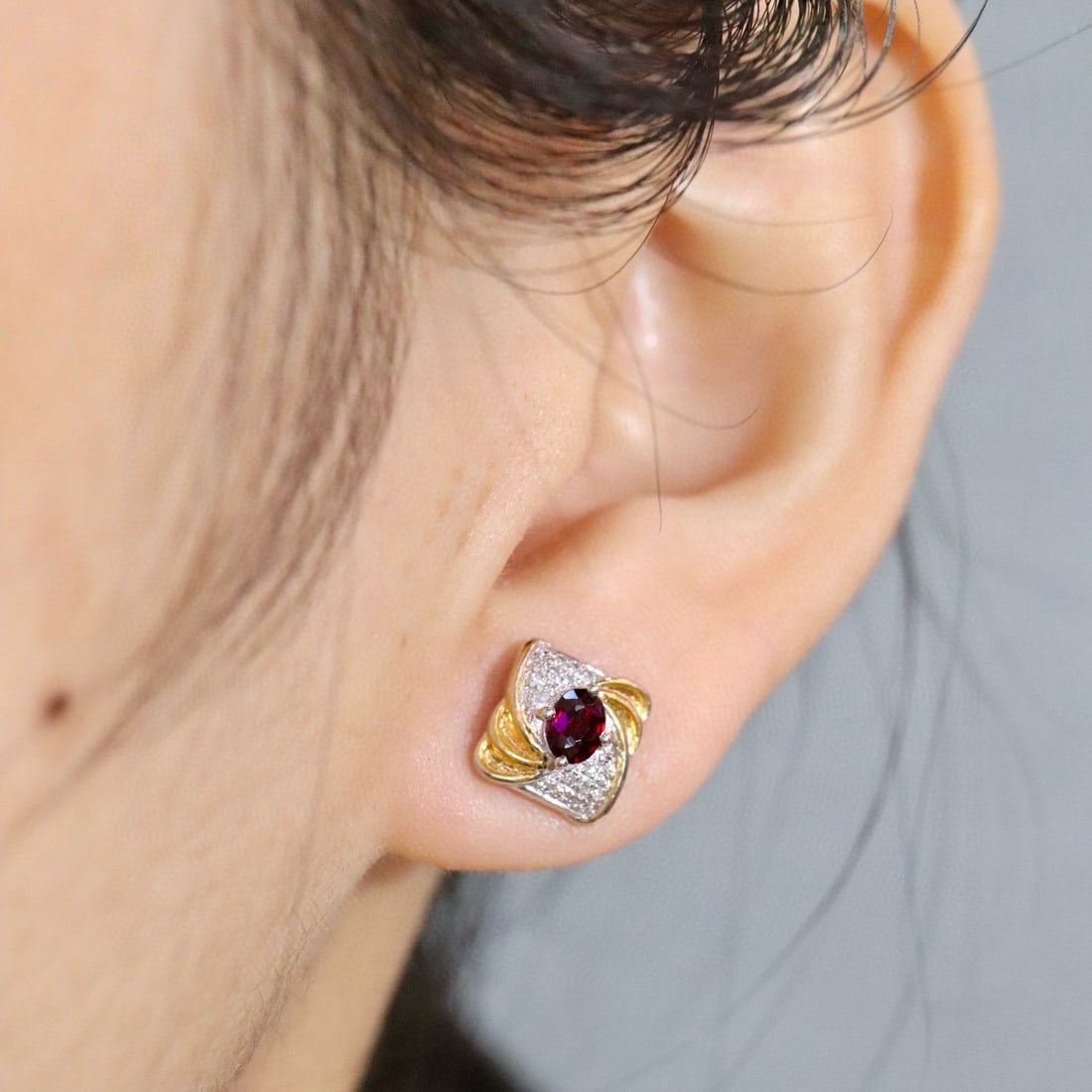 14k Gold 0.53 Ctw Natural Ruby & Diamond Earrings - 5