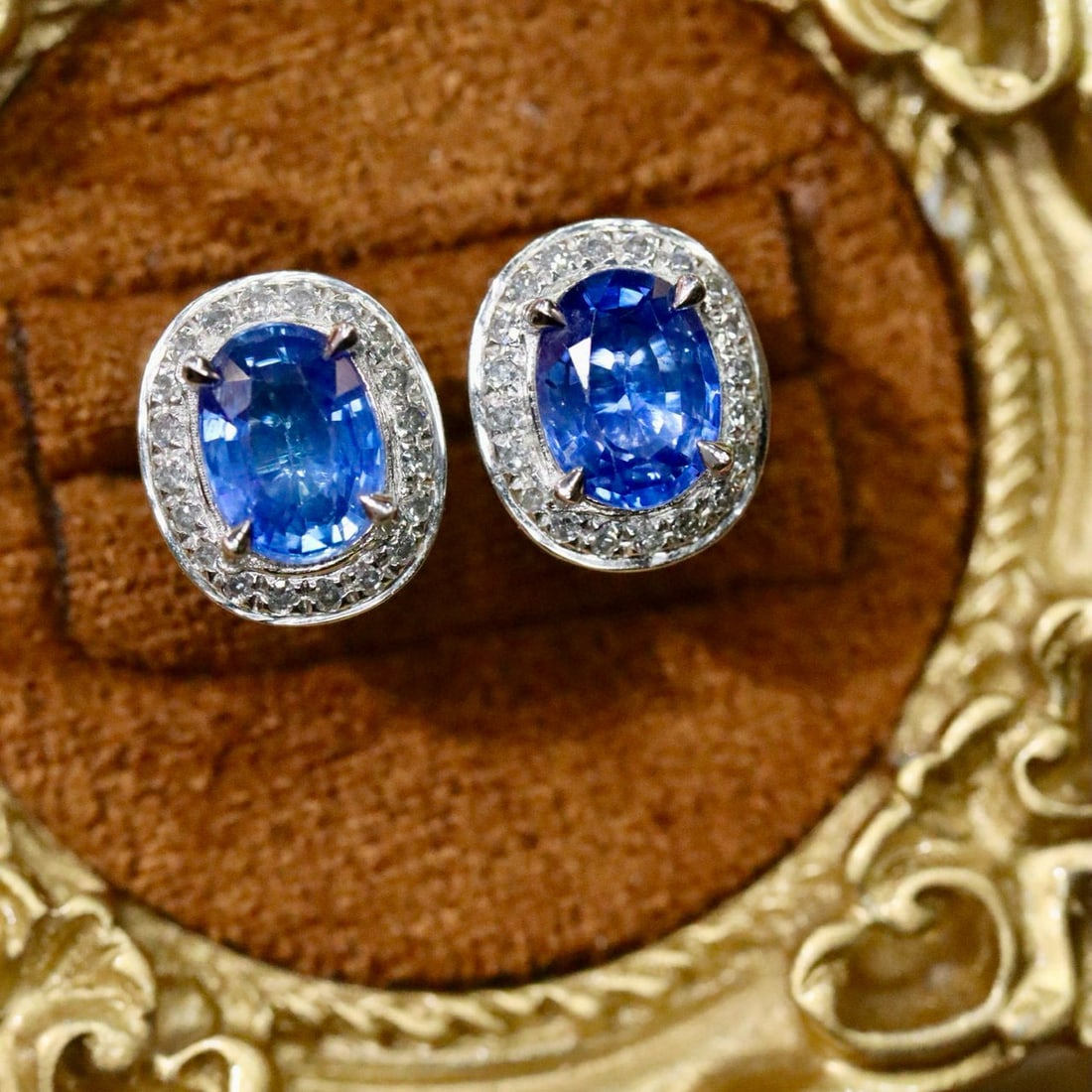 14k Gold 1.91 Ctw Natural Sapphire & Diamond Earrings - 3